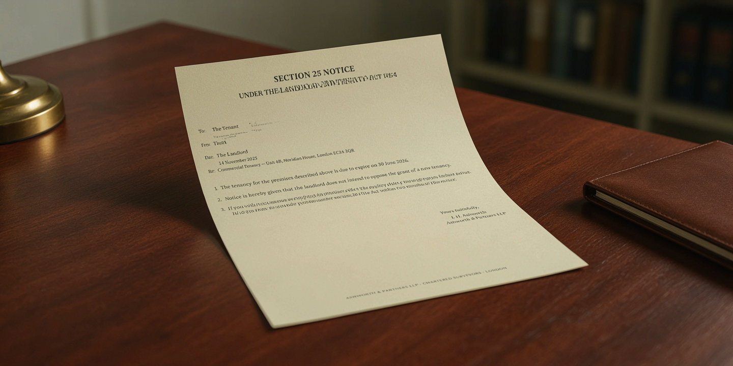 Section 25 Notices in Commercial Tenancies Receiving a Section 25 notice can be unsettling for any commercial tenant. It often arrives without warning and immediately raises questions about whether the business can stay, whether the lease will be renewed and what steps need to be taken next. The notice may propose new terms or may state that the landlord intends to end the tenancy altogether.