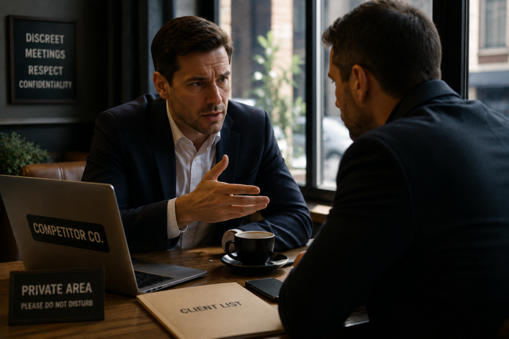 Employee secretly meeting a competitor while still employed, illustrating a conflict of interest 