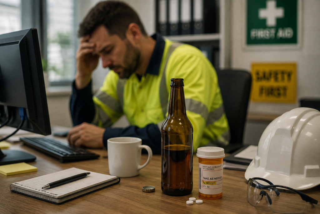 Employee appearing impaired by alcohol while working in an industrial workplace 